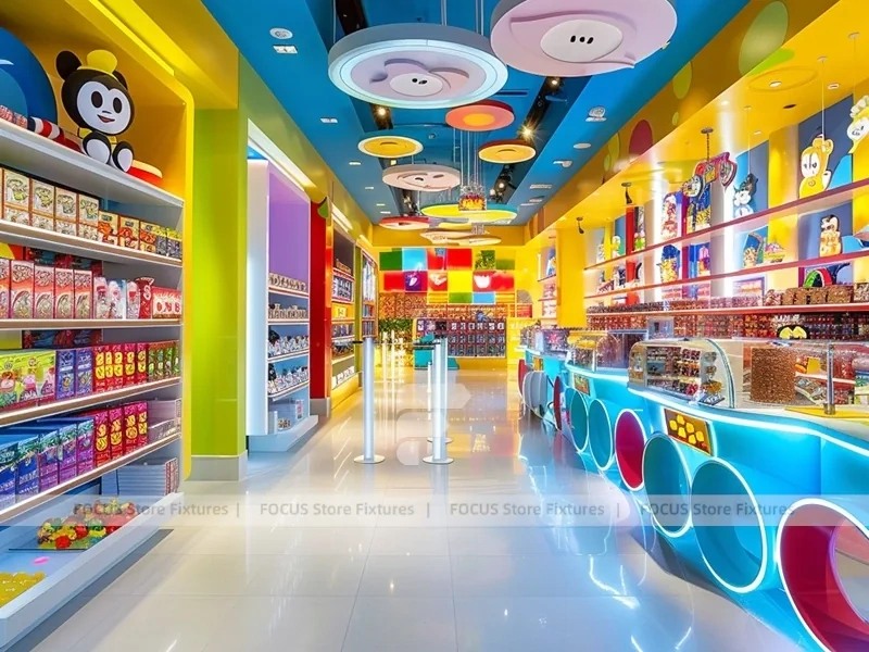 Blue Sunny Pop with Bright Window Shelving Candy Shop Interior