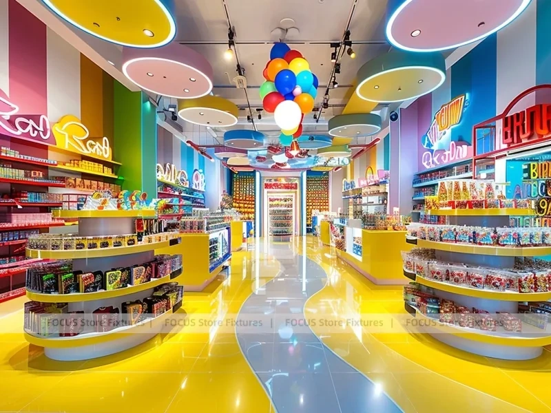 Blue Sunny Pop with Bright Window Shelving Candy Shop Interior