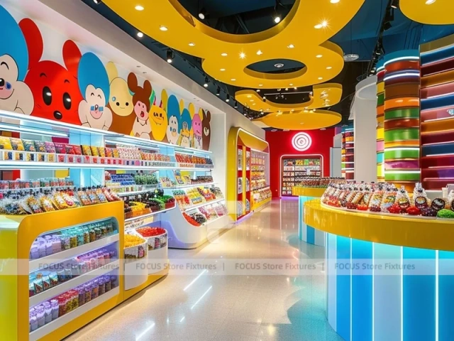 Blue Sunny Pop with Bright Window Shelving Candy Shop Interior