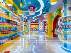 Blue Sunny Pop with Bright Window Shelving Candy Shop Interior