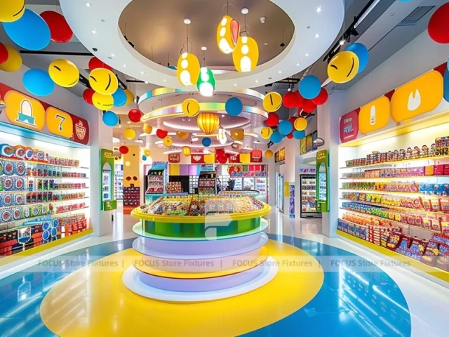 Blue Sunny Pop with Bright Window Shelving Candy Shop Interior