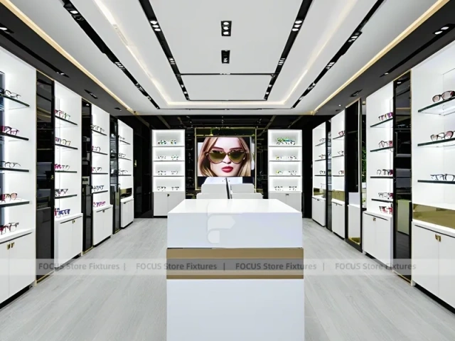 Blush Accent Optical Boutique Layout with Center Island Showcase