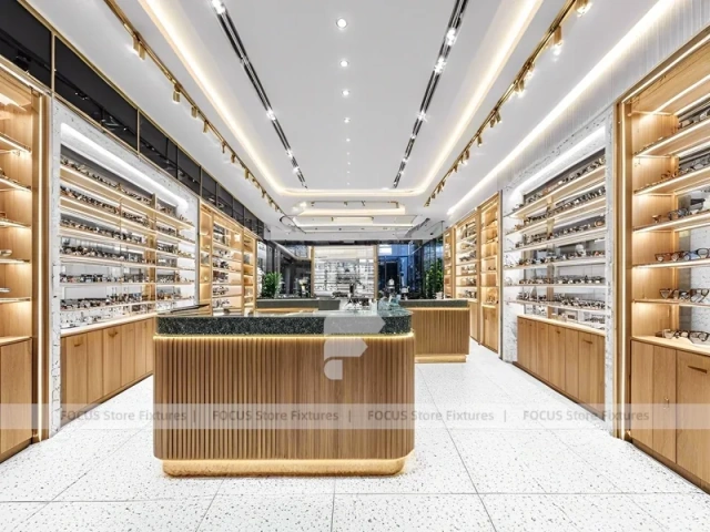 Blush Accent Optical Boutique Layout with Center Island Showcase