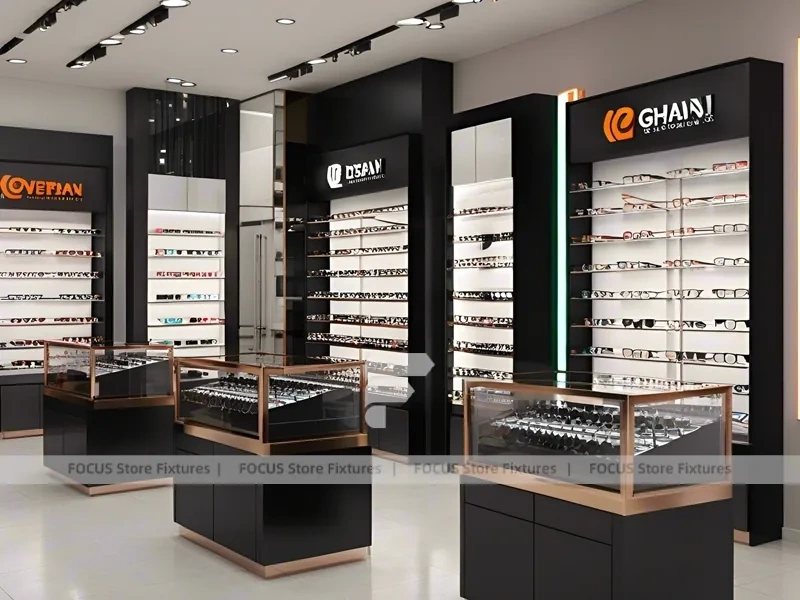 Blush Accent Optical Boutique System with Compact Showcase Grid