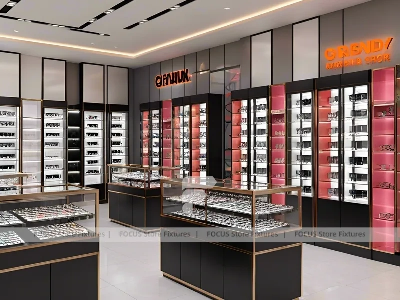 Blush Accent Optical Boutique System with Compact Showcase Grid