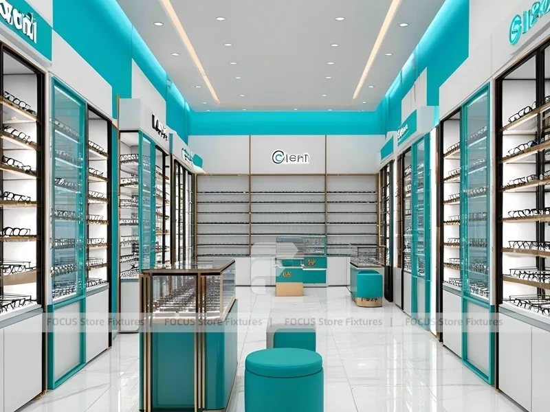 Blush Accent Optical Boutique System with Copper-Framed Cases