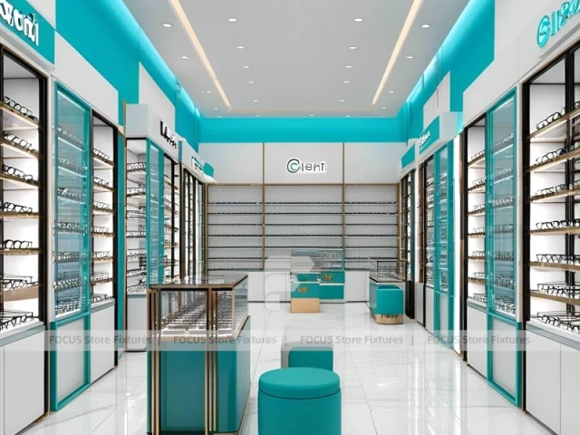 Blush Accent Optical Boutique System with Copper-Framed Cases