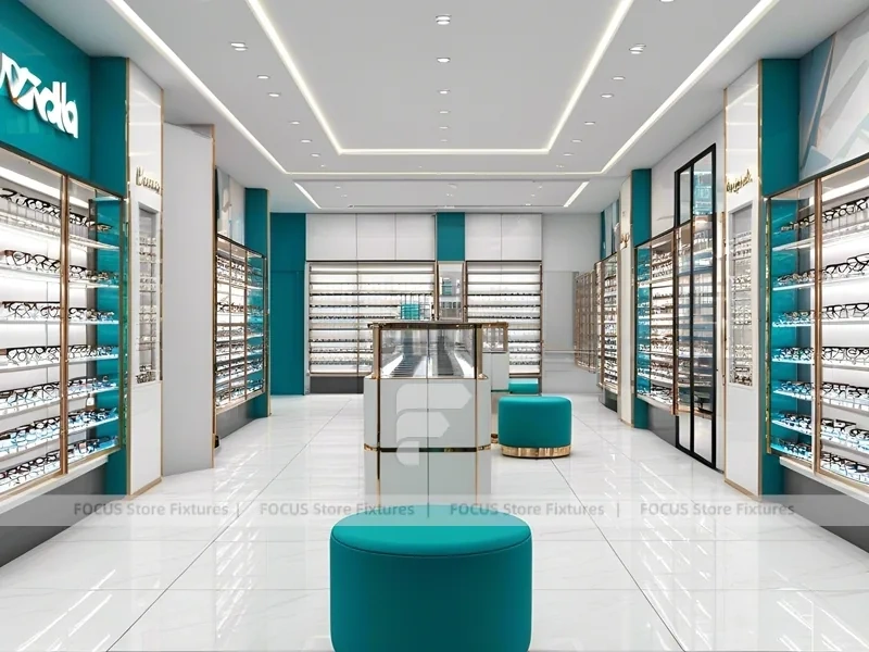 Blush Accent Optical Boutique System with Copper-Framed Cases