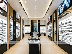 Blush Accent Optical Gallery Corridor with Central Demo Tables