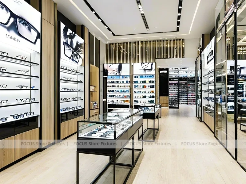 Blush Accent Optical Gallery Corridor with Central Demo Tables