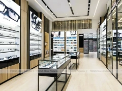 Blush Accent Optical Gallery Corridor with Central Demo Tables