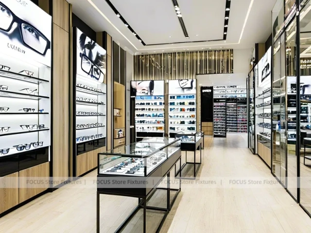 Blush Accent Optical Gallery Corridor with Central Demo Tables