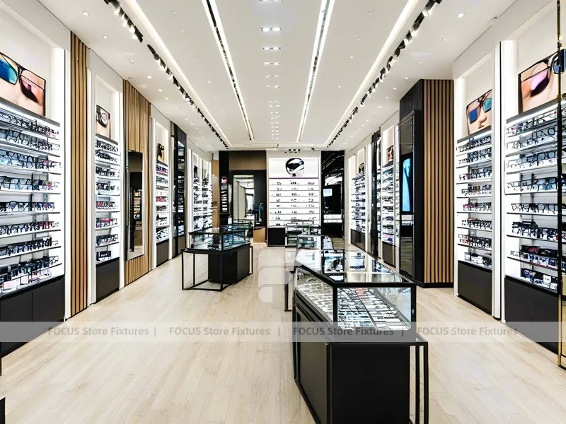 Blush Accent Optical Gallery Corridor with Central Demo Tables