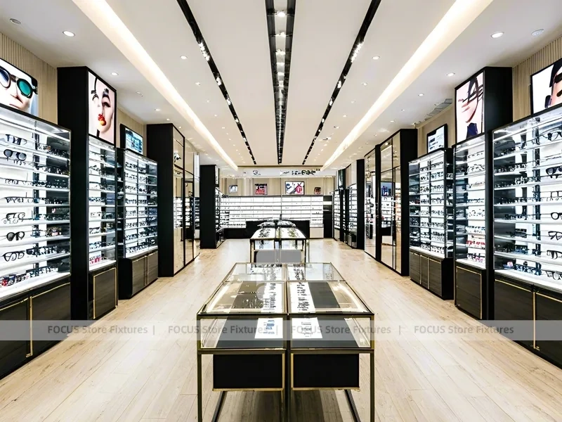 Blush Accent Optical Gallery Corridor with Central Demo Tables