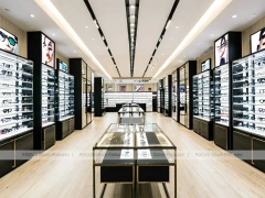 Blush Accent Optical Gallery Corridor with Central Demo Tables