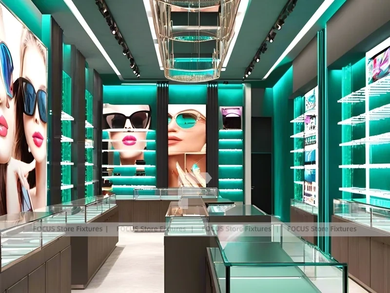 Blush Accent Optical Gallery Corridor with Central Demo Tables