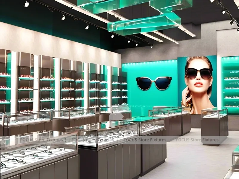 Blush Accent Optical Gallery Corridor with Central Demo Tables