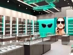Blush Accent Optical Gallery Corridor with Central Demo Tables