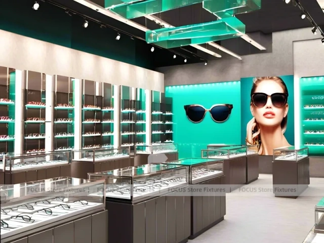 Blush Accent Optical Gallery Corridor with Central Demo Tables