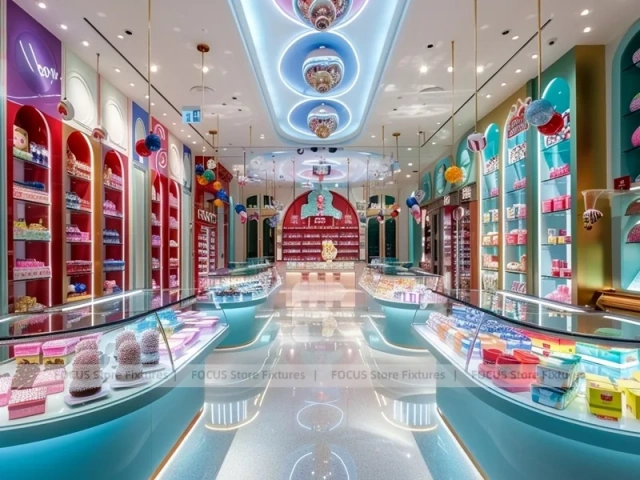 Boutique Sweet Candy Showcase Salon with Pastel Boutique Walkway