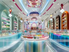 Boutique Sweet Candy Showcase Salon with Pastel Boutique Walkway