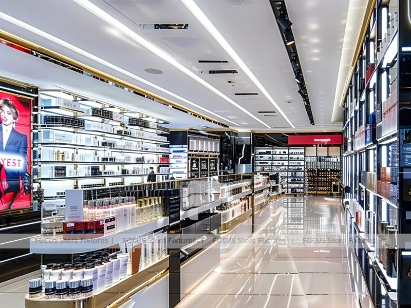 Bright Perfume Aisle Layout With Gold Trim