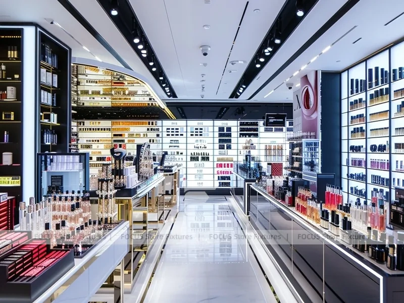 Bright Perfume Aisle Layout With Gold Trim