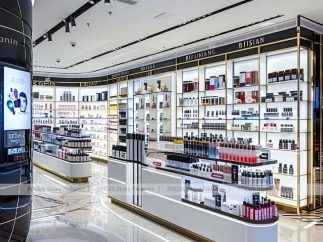 Bright Perfume Aisle Layout With Gold Trim