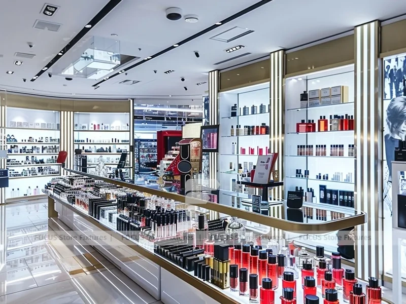 Bright Perfume Aisle Layout With Gold Trim