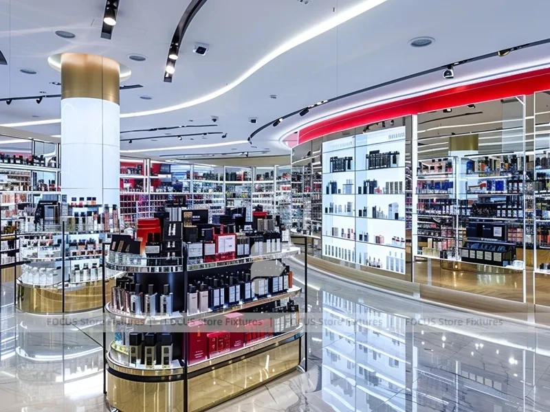 Bright Perfume Aisle Layout With Gold Trim