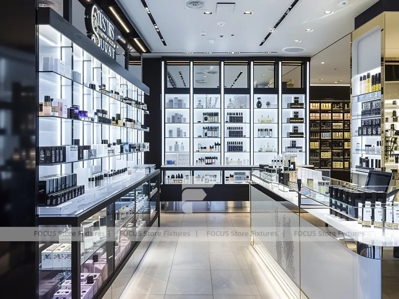 Bright Perfume Aisle Layout With Gold Trim