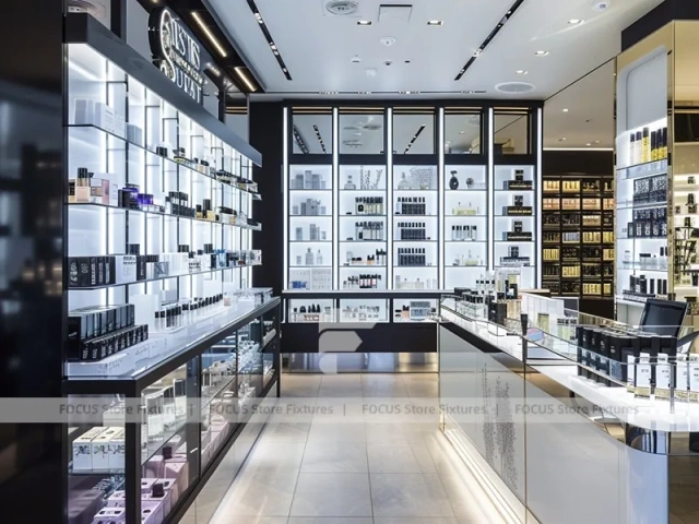 Bright Perfume Aisle Layout With Gold Trim