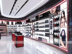 Bright Red Black Perfume Retail Aisle With Central Column