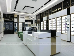 Bright White Eyewear Boutique Interior with Corner Showcase Layout
