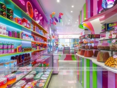 Candy Carnival Sweet Boutique Interior with Curved Candy Islands