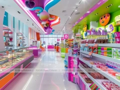 Candy Carnival Sweet Boutique Interior with Curved Candy Islands