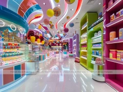 Candy Carnival with Curved Candy Islands Sweet Boutique Interior
