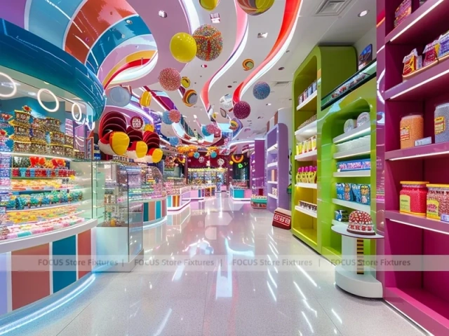 Candy Carnival with Curved Candy Islands Sweet Boutique Interior