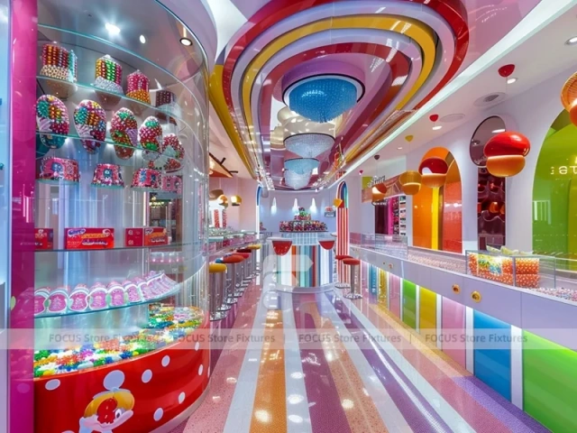 Candy Carnival with Curved Candy Islands Sweet Boutique Interior