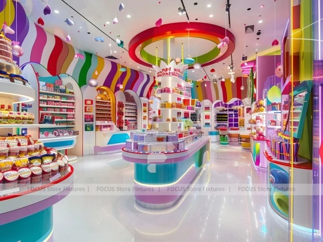 Candy Carnival with Curved Candy Islands Sweet Boutique Interior
