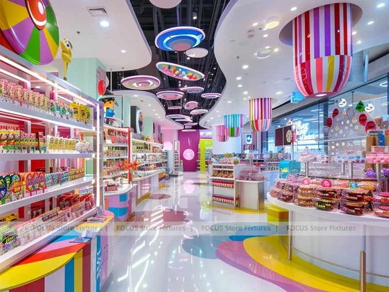Candy Carnival with Curved Candy Islands Sweet Boutique Interior