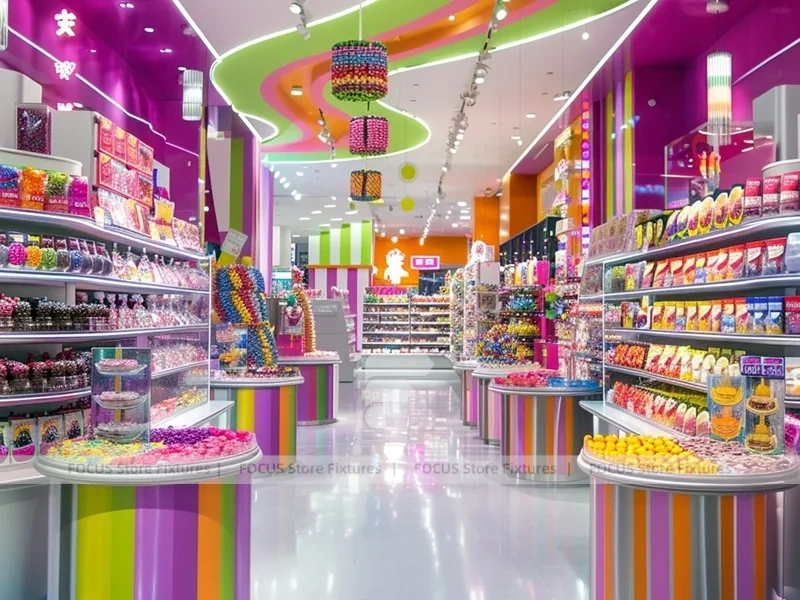 Candy Twist Confectionery Experience Shop with Ribbon Ceiling Display