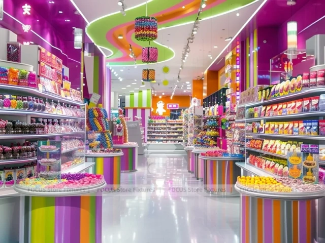 Candy Twist Confectionery Experience Shop with Ribbon Ceiling Display
