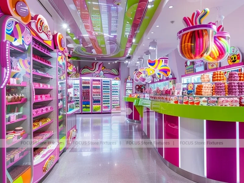 Candy Twist Confectionery Experience Shop with Ribbon Ceiling Display