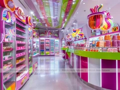 Candy Twist Confectionery Experience Shop with Ribbon Ceiling Display