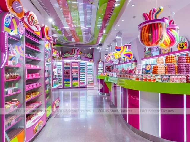 Candy Twist Confectionery Experience Shop with Ribbon Ceiling Display