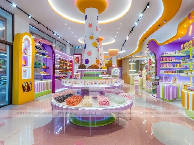 Candy Twist Confectionery Experience Shop with Ribbon Ceiling Display