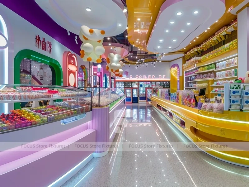 Candy Twist Confectionery Experience Shop with Ribbon Ceiling Display