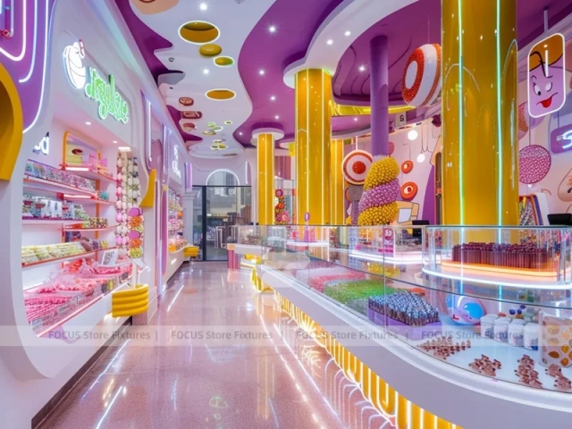Candy Twist Confectionery Experience Shop with Ribbon Ceiling Display