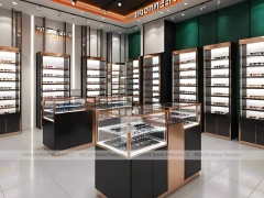 Charcoal Copper Eyewear Retail Interior with Copper-Framed Cases